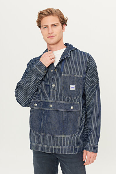 Lee %100 Pamuk Relaxed Fit Geniş Kesim Kapüşonlu Koyu Mavi Denim Jean Ceket