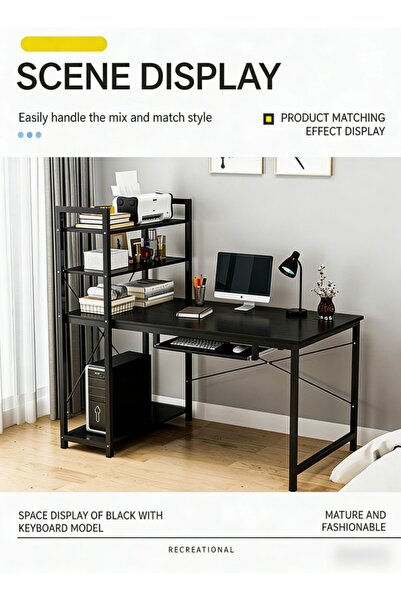 Generic مكتب بسيط وعصري، مكتب للكتابة للطلاب، مكتب كمبيوتر، وحدة رفوف كتب مدمجة