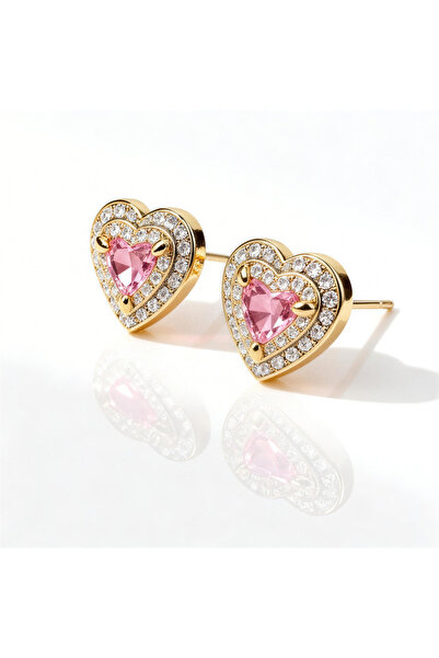 OrientC Pink Heart Stud Earrings - Sparkling Design, Classic Accessory
