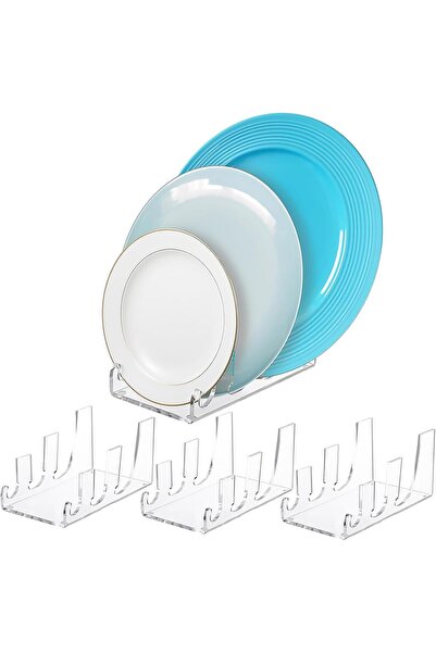 Arabest 3-Pack Acrylic Plate Display Stand, Clear 3-Tier Dinnerware Holder, C...