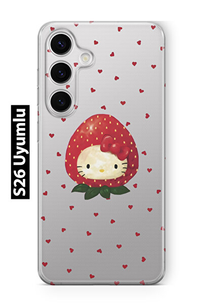 FLAMENKO Samsung Galaxy S26 Uyumlu Çilek Hello Kitty Desenli Şeffaf Telefon K...