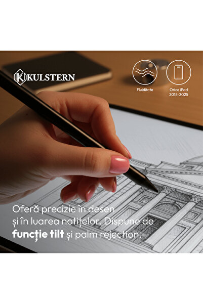 Kulstern Stylus pen, Kulstern™, stilou pentru tableta iPad Apple 2018-2025, palm rejection, tilt, fast charge