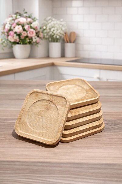Rodiya Home 6 Pieces Square Model Wooden Tea Cups - Cup Coaster Set