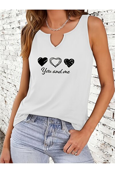 Deocept Femei Heart cu imprimeu Decolteu în V, fără mâneci, croială normală, ...