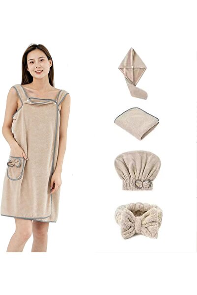 Arabest 5-Piece Wearable Bath Towel Set, Coral Fleece Absorbent Wrap with Str...