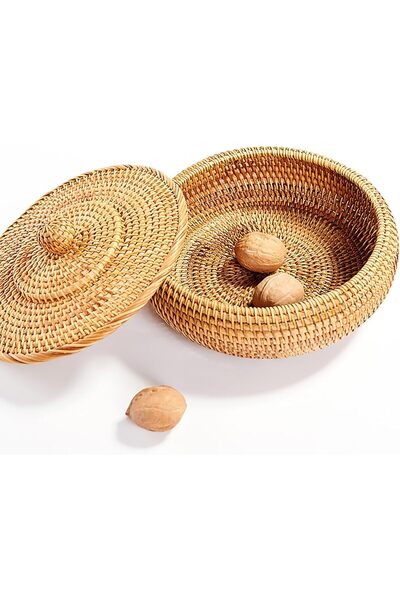 Arabest Round Rattan Boxes with Lid,Weaving Decorative Basket , Picnic Food B...