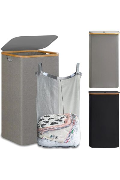 Arabest Collapsible Laundry Hamper with Lid, 109L Tall Foldable Clothes Baske...