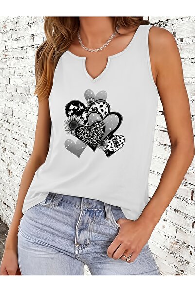 Deocept Femei Heart cu imprimeu Decolteu în V, fără mâneci, croială normală, ...