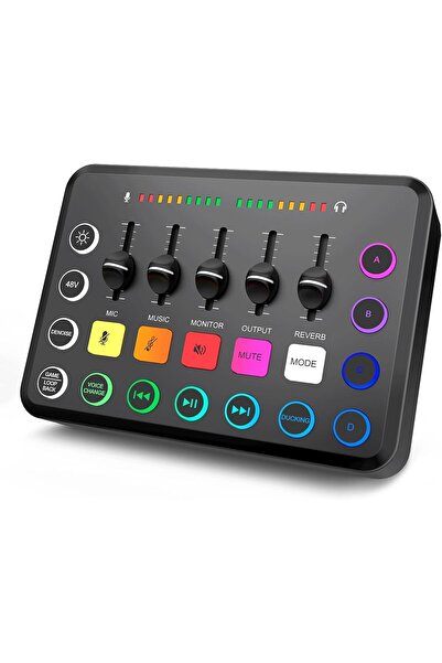 Arabest RGB Gaming Audio Mixer, XLR Mic Interface with Volume Fader/Mute/48V ...