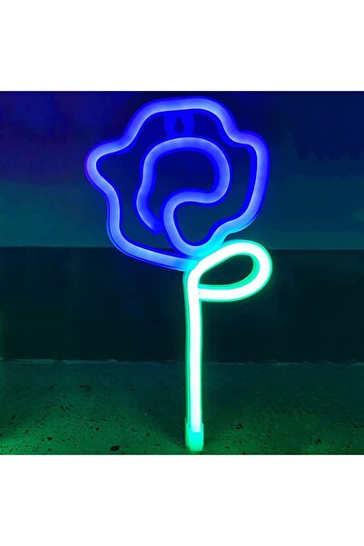 Slasa Flower Neon Sign LED Light with 6mm Acrylic Base, 28x14cm Blue Room Decor