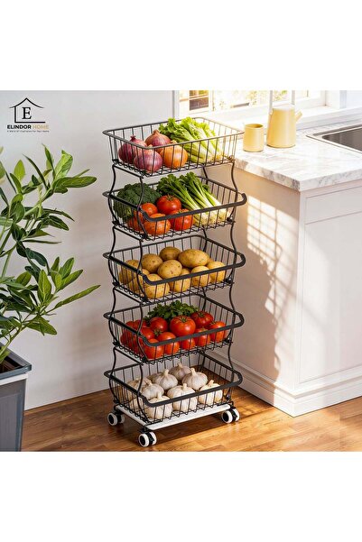 Elindor ®   Τροχήλατο Οργανωτικό Καρότσι Κουζίνας 5 Επιπέδων, Ρυθμιζόμενο, 41...
