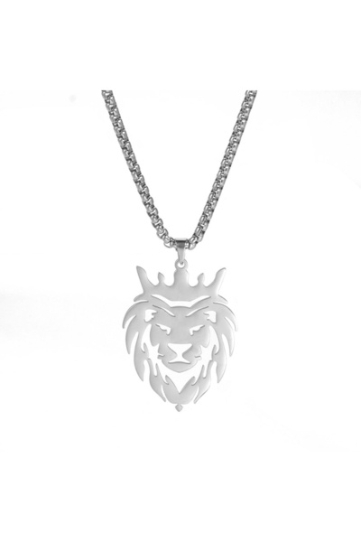 EFAYN.RO Lant, model regele junglei, pandantiv cap de leu, unisex, argintiu, ...
