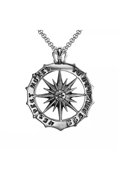 EFAYN.RO Necklace with compass pendant, sailing model, unisex, dark silver, E...