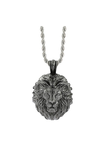 EFAYN.RO Lant, model lion brave, pandantiv cap de leu, unisex, argintiu, EFAYN