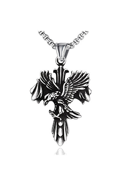 EFAYN.RO Lant unisex, pandantiv religios, model cruce si vultur, tematica fre...