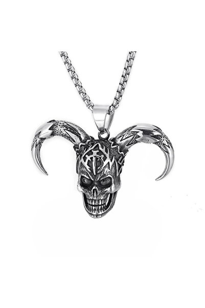 EFAYN.RO Lant cu pandantiv demon skull, unisex, argintiu, EFAYN