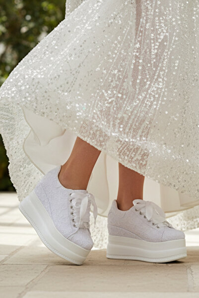 Stilo White Satin Floral Lace Wedge Heel Evening Dress Wedding Dress Shoes 9cm