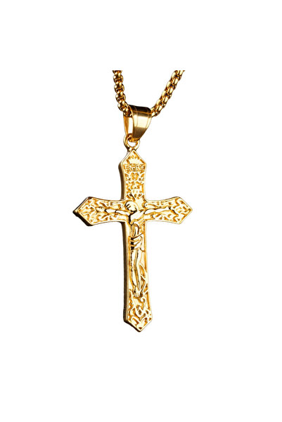 EFAYN.RO Lant model religios, cu pandantiv cruce INRI, unisex, auriu, EFAYN