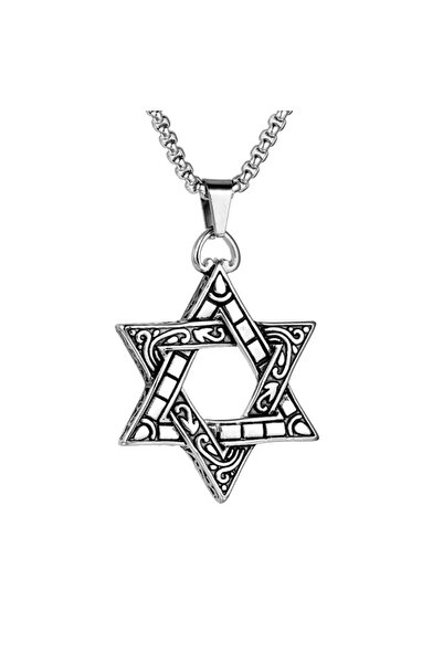 EFAYN.RO Lant cu pandantiv steaua lui David, unisex, argintiu, EFAYN