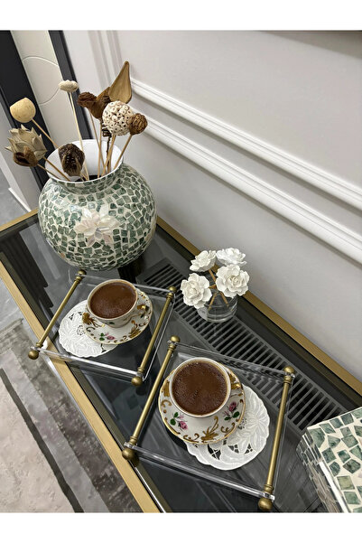 MELOR DESİGN Mat Gold Özel Tasarım Kulplu Premium Akrilik Pleksi Tepsi 5MM