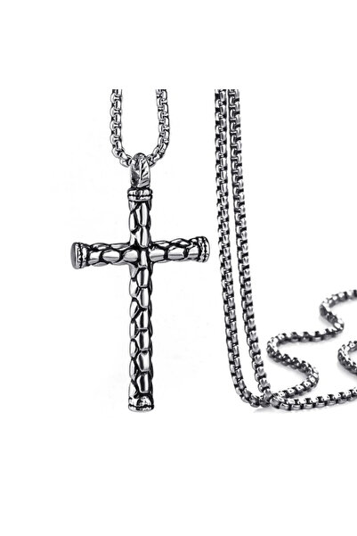 EFAYN.RO Lant cu pandantiv cruce, M2, unisex, argintiu, EFAYN