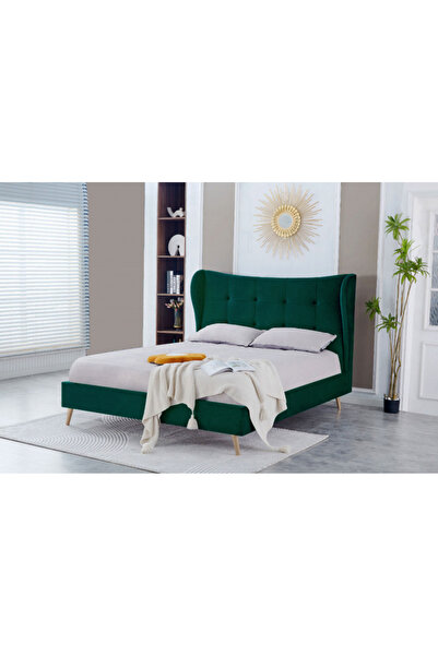 MarketMob Almera Bed 180x200 cm Velvet Upholstered Green with Included Slatte...