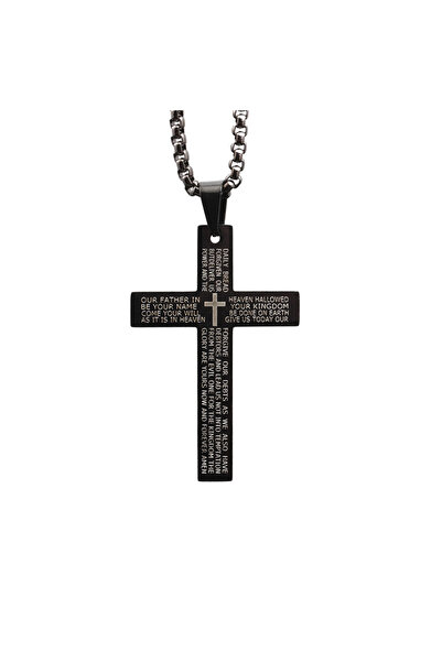 EFAYN.RO Lant cu cruce, inscriptie “Tatal Nostru”, negru, barbati, EFAYN