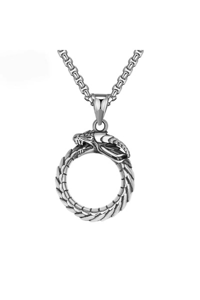 EFAYN.RO Lant cu pandantiv dragon, rotund, unisex, argintiu, EFAYN