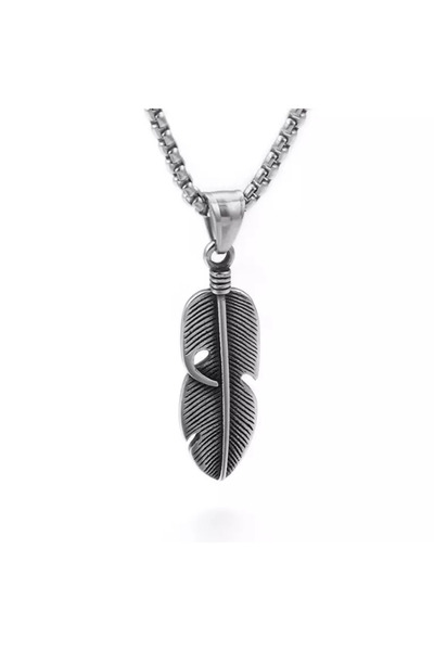 EFAYN.RO Lant cu pandantiv pana, unisex, argintiu, EFAYN