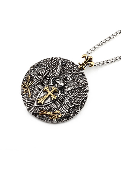 EFAYN.RO Lant unisex, pandantiv cu vultur si cruce, cristale de sticla cu efe...