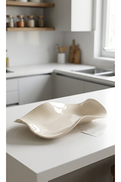 Arden Ceramic Modern Dalga Form Seramik Sunum Tabağı – El Yapımı Dekoratif Me...