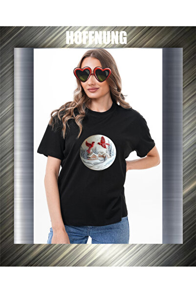 HOFFNUNG Unisex Short Sleeve Round Neck 2Red Birds Printed Solid Color Tshirt