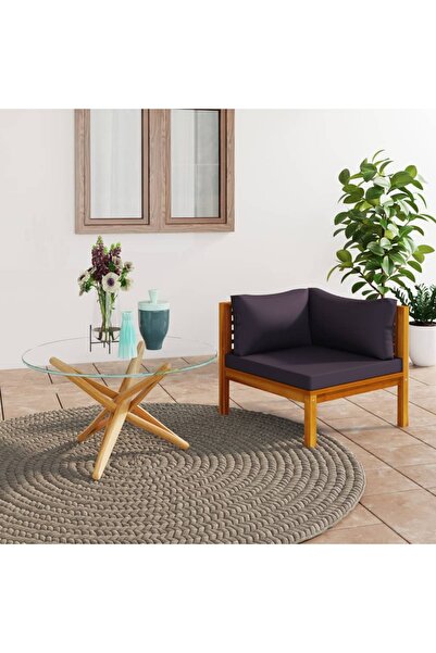 Concept Canapea de colț modulară, perne gri închis, lemn masiv acacia