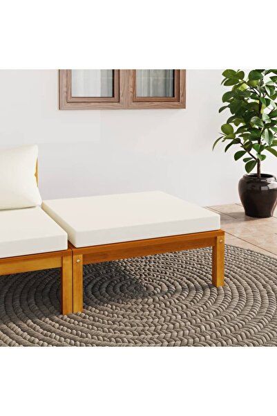 Concept Taburet de picioare, pernă alb crem, lemn masiv de acacia