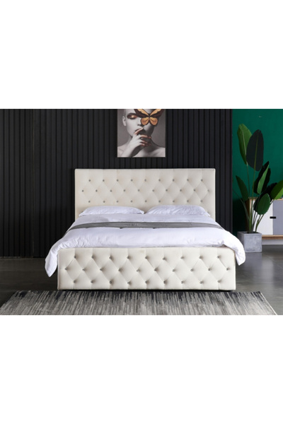 MarketMob Pat Bravo 180x200 cm Lada Depozitare Tapitat Crem Somiera Inclusa