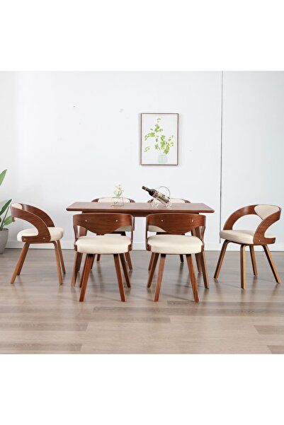 Concept Scaune de bucătărie 6 buc. crem lemn curbat & piele ecologică