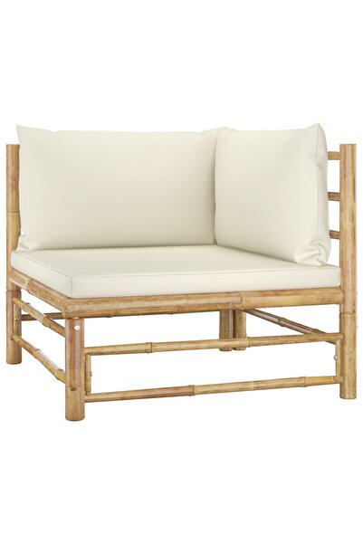 Concept Canapea colțar de grădină, perne alb crem, bambus