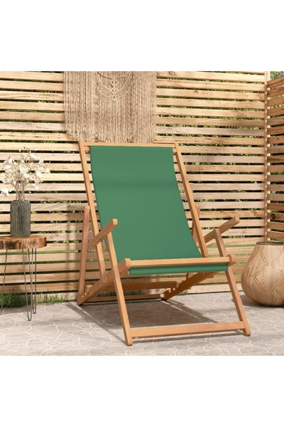 Concept Scaun de plajă pliabil, verde, lemn masiv de tec