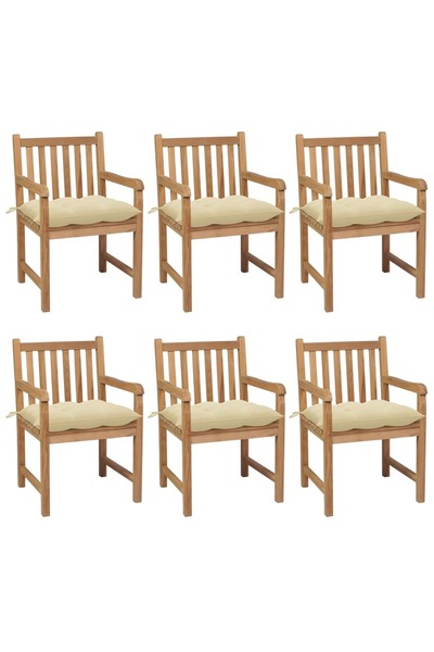 Concept Garden chairs with cream white cushions, 6 pcs., solid teak wood