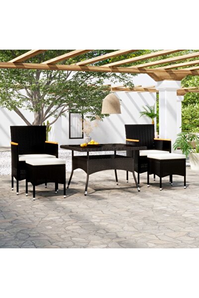 Concept Set mobilier grădină, 5 piese, negru, poliratan/sticlă tratată