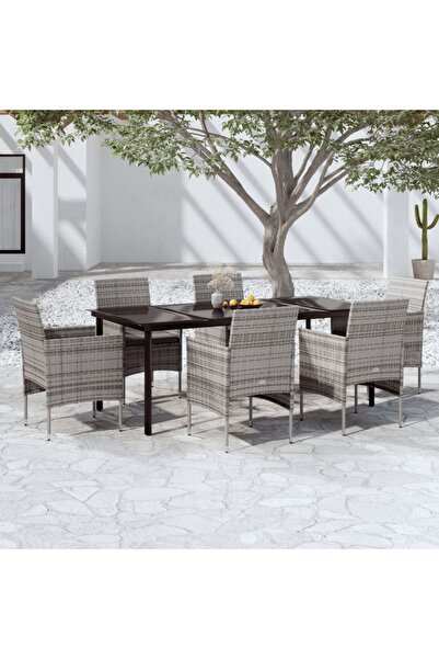 Concept Set mobilier de grădină cu perne, 7 piese, gri și negru