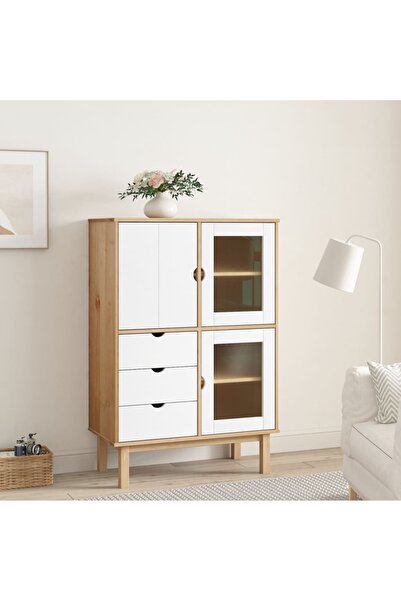 Concept Dulap înalt, maro și alb, 85x43x125 cm, lemn masiv de pin