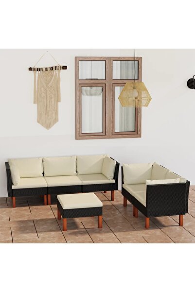 Concept Σετ επίπλων κήπου με μαξιλάρια, 6 τεμάχια, μαύρο, πολυρατάν