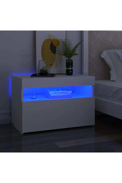 Concept Bedside table with LED lights, white, 60x35x40 cm, processed wood