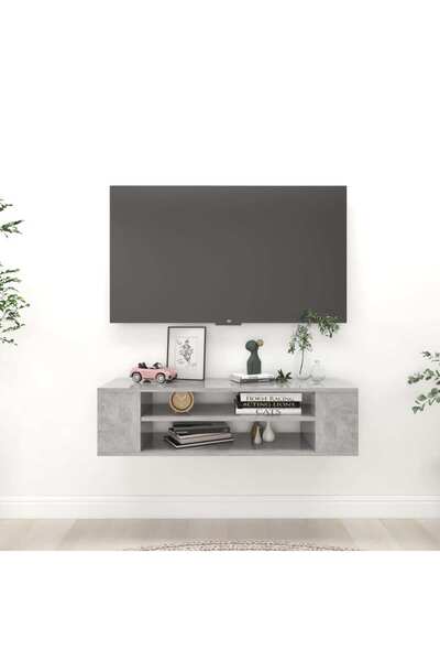 Concept Επιτοίχια βάση τηλεόρασης, γκρι μπετόν, 100x30x26.5 εκ., μοριοσανίδα