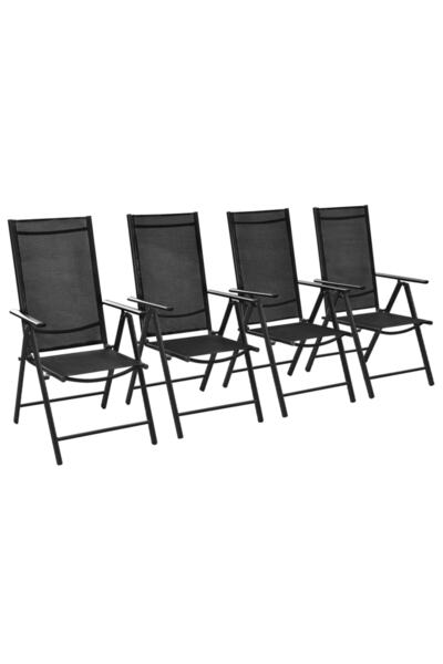 Concept Scaune pliante de grădină, 4 buc., negru, aluminiu și textilenă