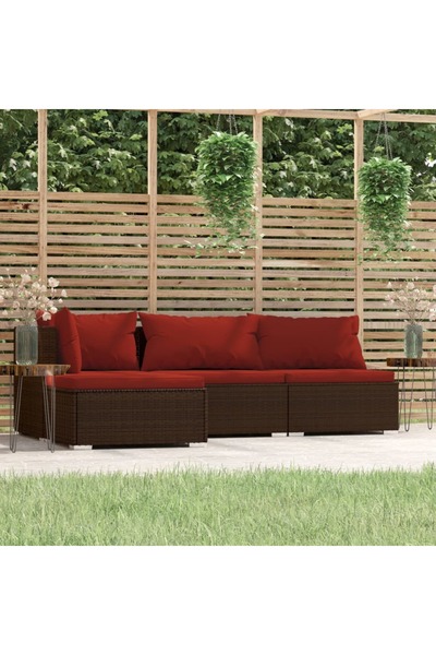 Concept Σετ επίπλων κήπου με μαξιλάρια, 4 τεμάχια, καφέ, πολυρατάν