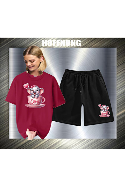 HOFFNUNG Set casual unisex cu mânecă scurtă, cu imprimeu cu elefanți și mesaj...