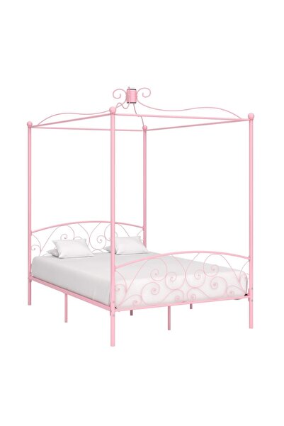Concept Σκελετός κρεβατιού με ουρανό, ροζ, 140 x 200 εκ., μεταλλικός