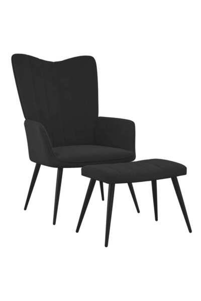 Concept Πολυθρόνα με σκαμπό, μαύρη, Βελούδο